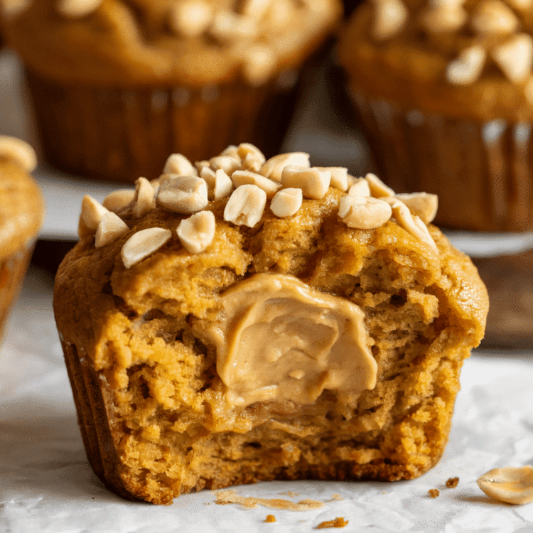 Wholesome Peanut Butter Stuffed Pumpkin Protein Muffins