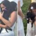A pair shocked wedding ceremony company with rescue puppies