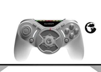 This recreation controller has a drive suggestions steering wheel lodged within the center