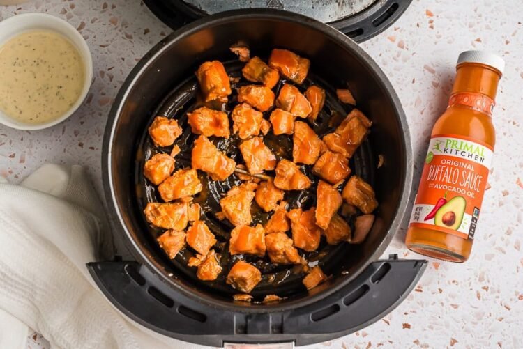 Air Fryer Buffalo Salmon Bites (Simple 10 Minute Dinner)