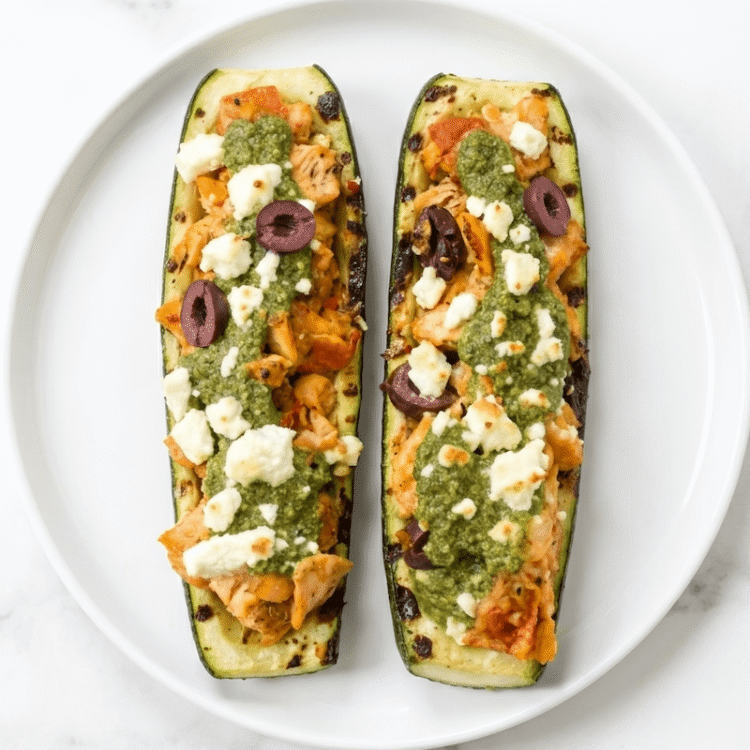 Grilled Mediterranean Zucchini Boats [gluten-free + high-protein] • Wholesome Helper