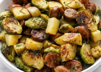 Sausage Candy Potato Sheet Pan Meal with Rosemary and Thyme • Wholesome Helper