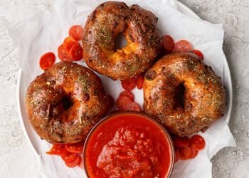 Pizza Protein Bagels (Pepperoni + Cheese Baked In!)
