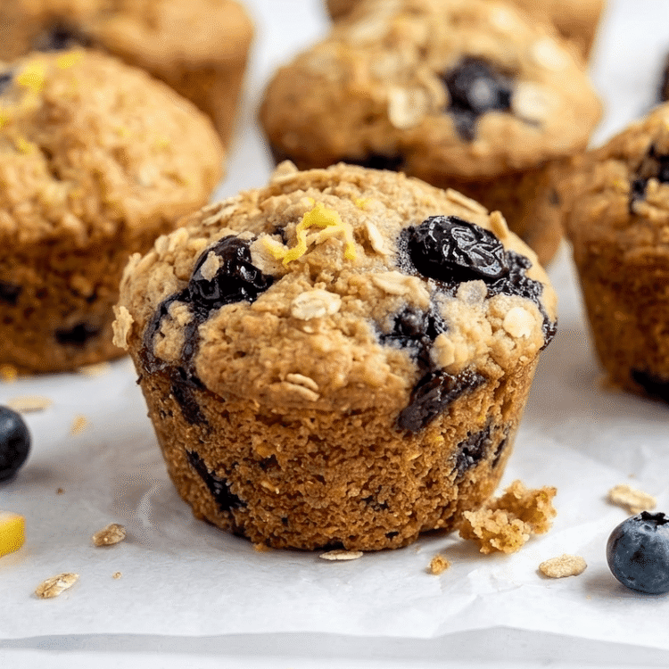 Vegan Blueberry Lemon Oat Muffins [gluten-free + no added sugar] • Wholesome Helper