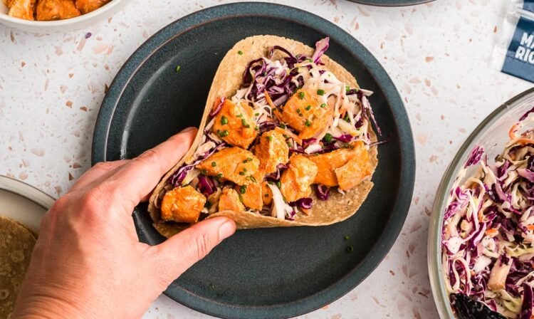 Buffalo Salmon Tacos (Simple 15 Minute Dinner)