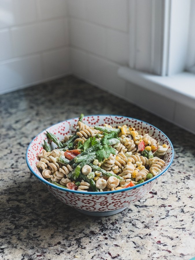 Summer time Pasta Salad with Creamy Herb Dressing (Prepared in 20 Minutes) • Kath Eats