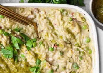 Dump-and-Bake Hen Pesto Orzo Recipe
